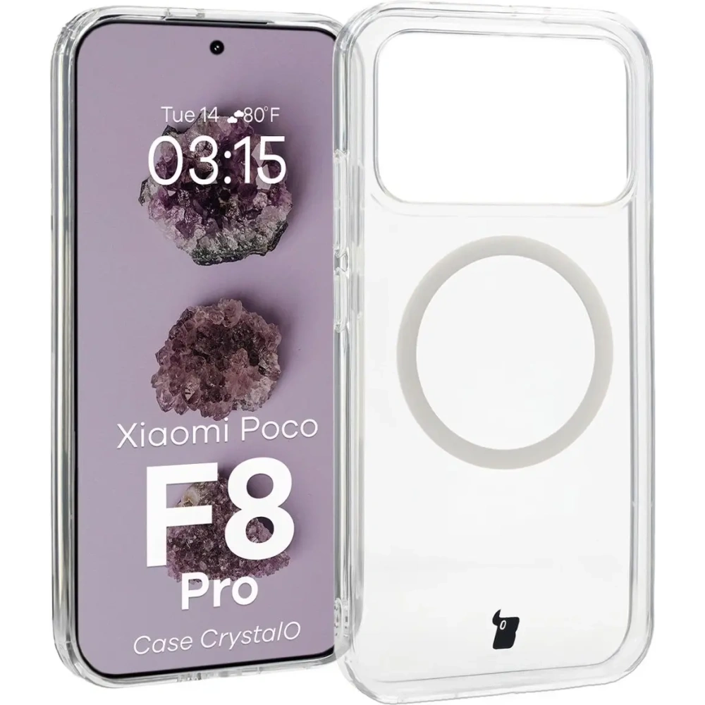 Etui z pierścieniem magnetycznym Bizon Case CrystalO do Xiaomi POCO F8 Pro przezroczyste